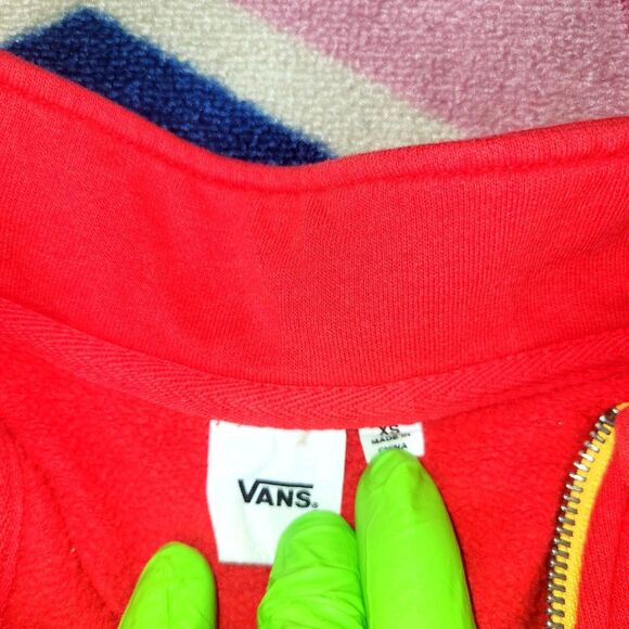 VANS Half Zip Colorblock Checkerboard Pullover Sweatshirt Women's XS Red - Picture 3 of 6